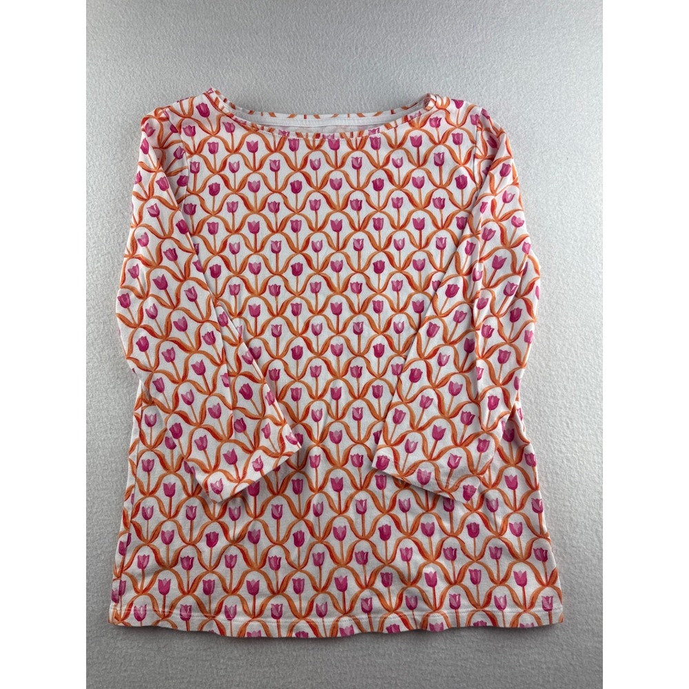 Talbots Women's Long Sleeve Pink & Orange Tulip Print Tee